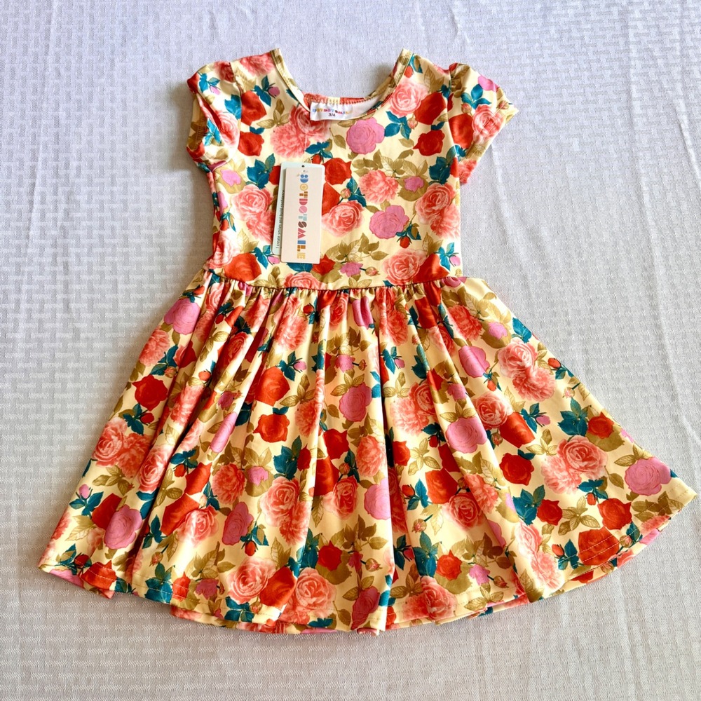 DotDotSmile Floral Rose Twirl Dress‎ Kids Size 3/4 Pink Orange Yellow NWT